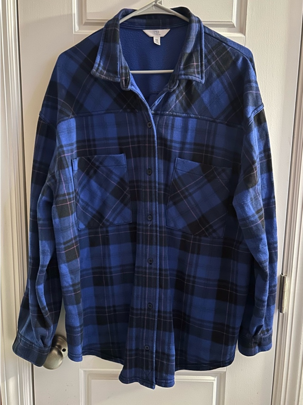 Time and Tru Blue Black Plaid Fleece Lined Flannel Shacket 2X